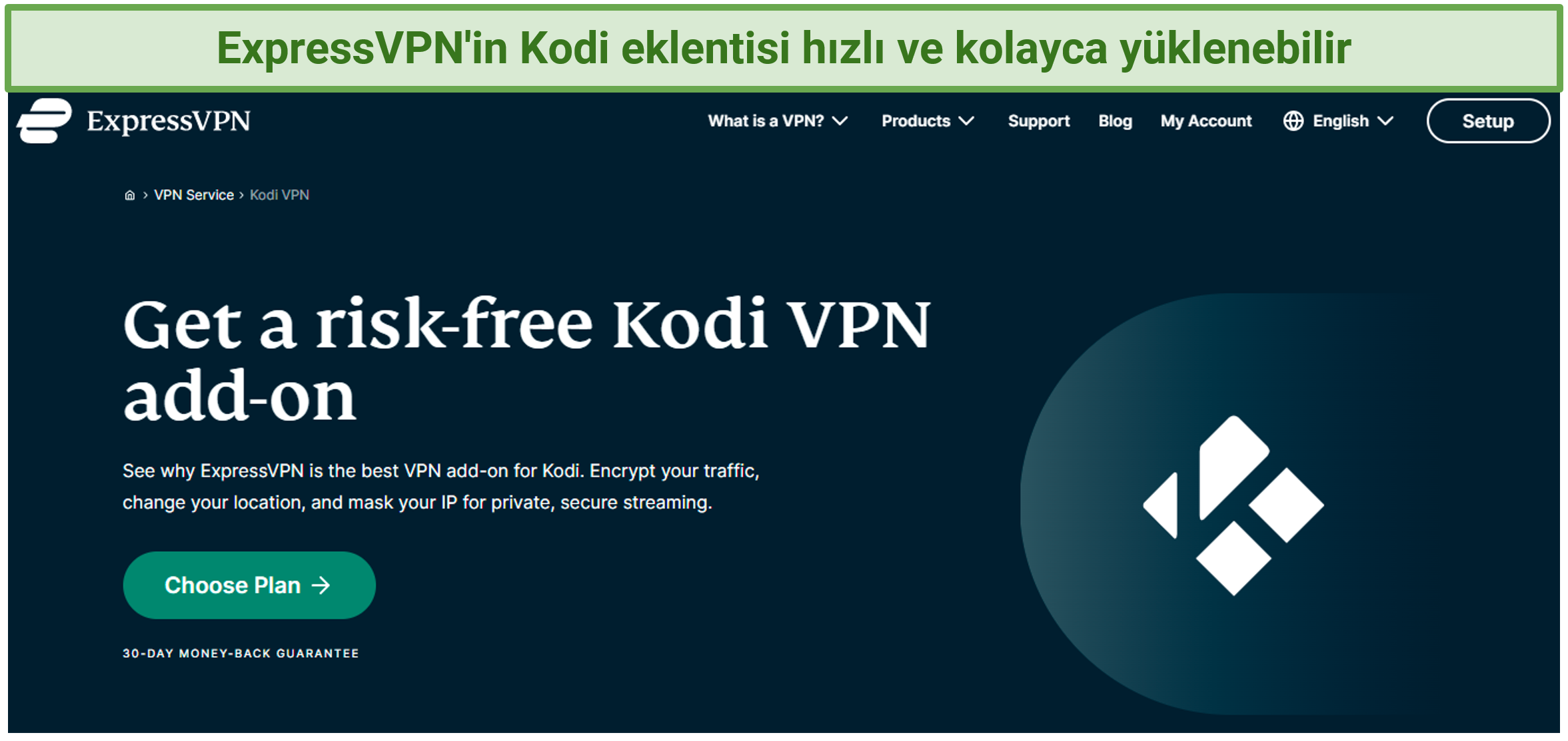 ExpressVPN'in Kodi için harika bir eklenti VPN olduğunu gösteren ekran görüntüsü