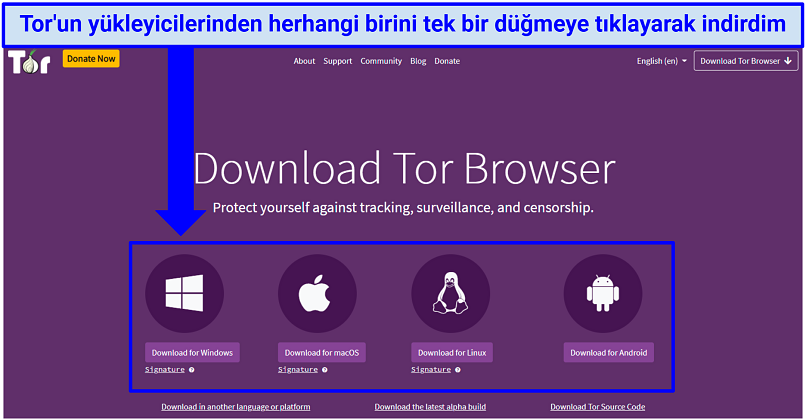 A screenshot showing how to download Tor Browser