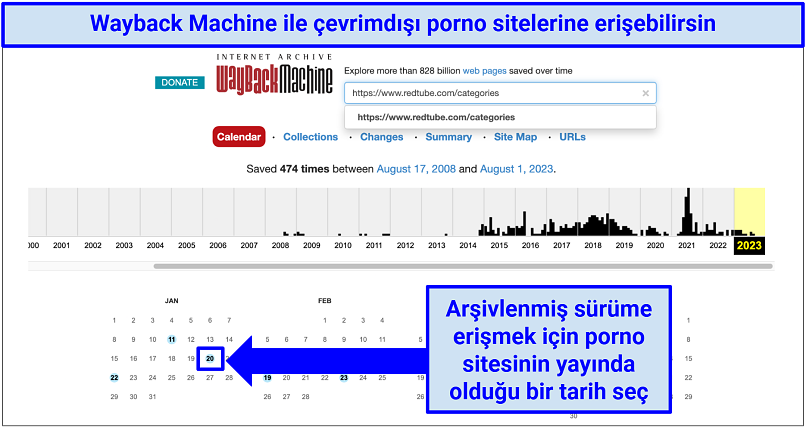A screenshot showing you can use the Wayback Machine to unblock porn sites
