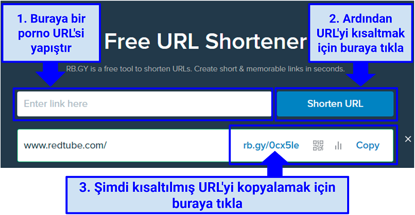 A screenshot showing you can shorten a link to your porn site with just a couple of clicks