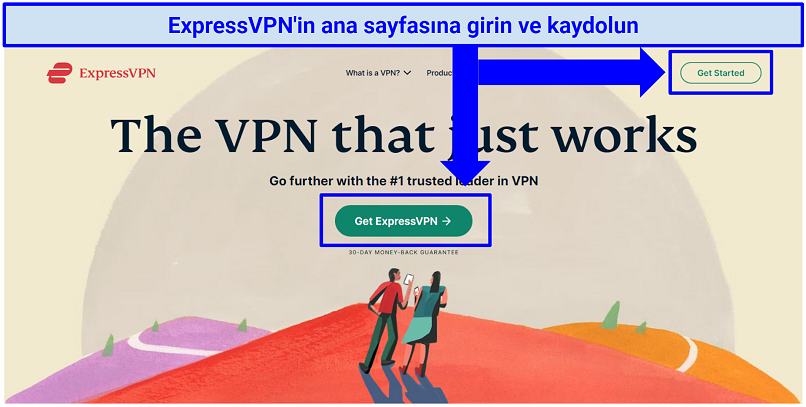 Where to click to sign up on ExpressVPN's website