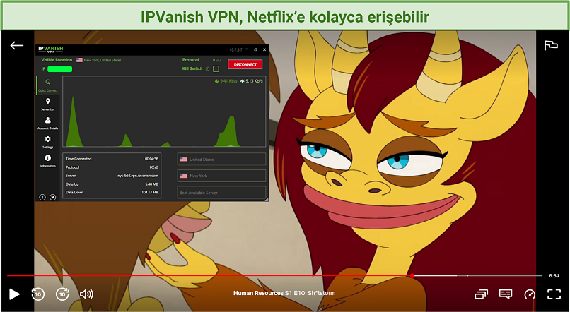 IPVanish VPN ile Netflix oynatıcının engelini kaldırıp Human Resources izleme ekran görüntüsü
