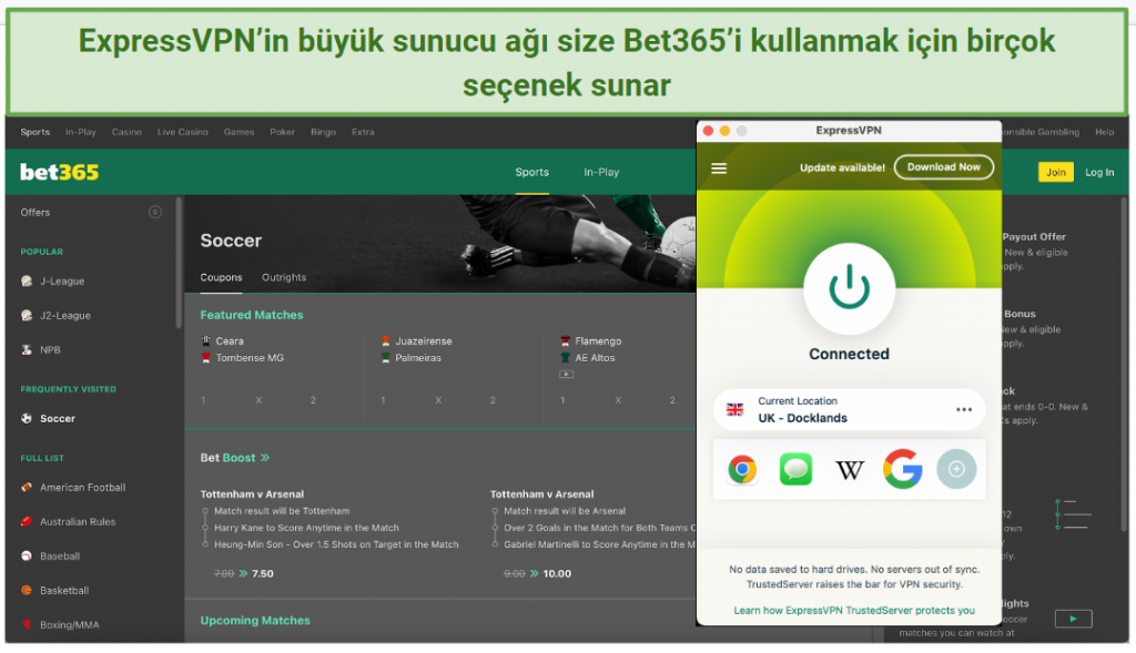 Graphic showing ExpressVPN with Bet365
