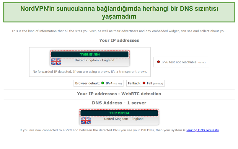 A screenshot of NordVPN's DNS leak tests