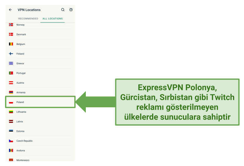 Screenshot of ExpressVPN's Android UI