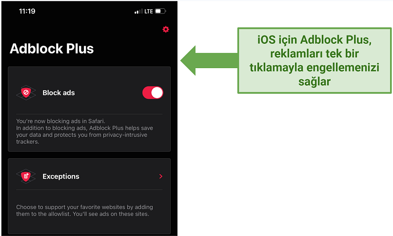 Screenshot of Adblock Plus iOS UI