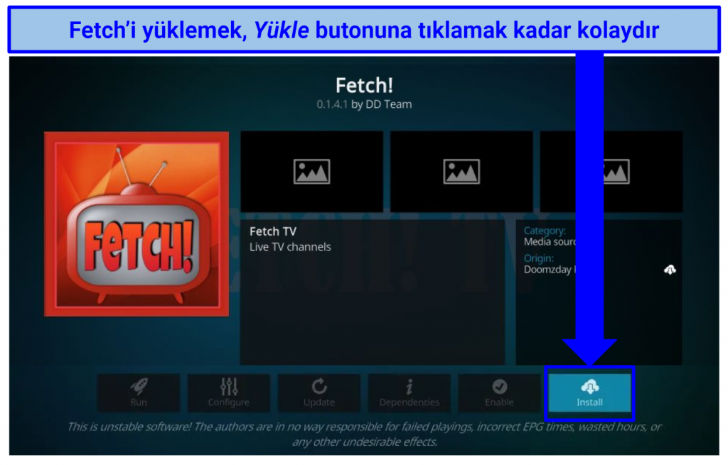  Screenshot of Fetch addon in Kodi