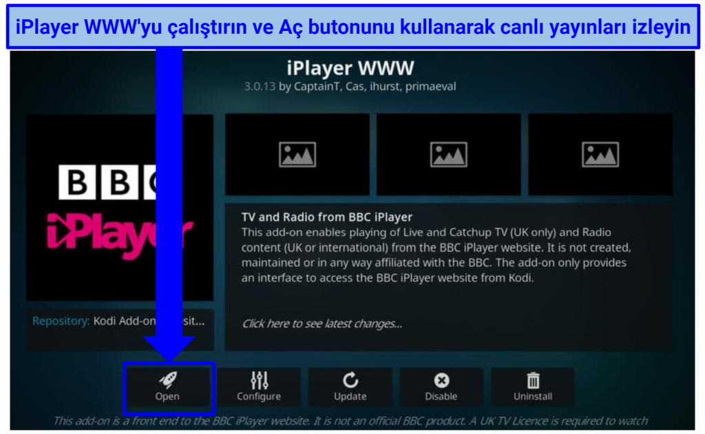 Screenshot of iPlayer WWW addon in Kodi