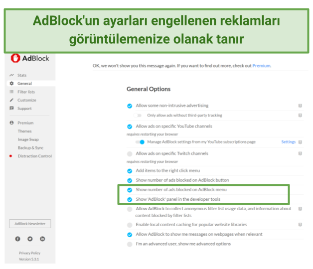 Screenshot of AdBlock's Chrome interface