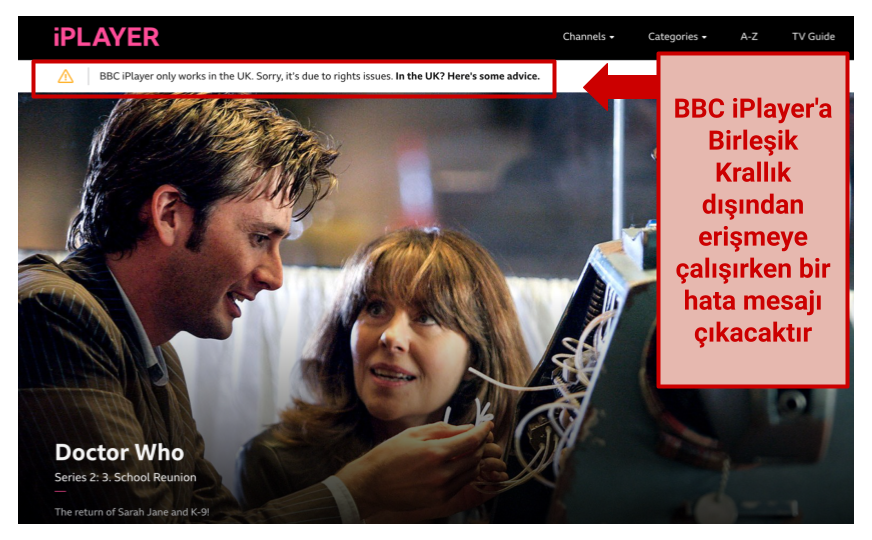 A screenshot of the BBC iPlayer error message