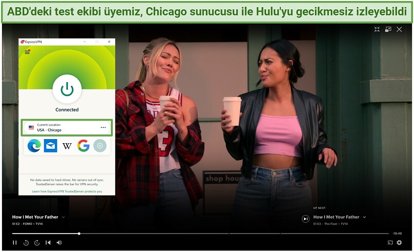 ExpressVPN'in ABD Chicago sunucusuna bağlanmışken Hulu'nun How I Met Your Father programını yayınlayan ekran görüntüsü