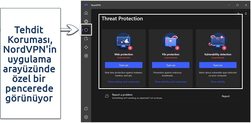 Image showing the Threat Protection menu on the NordVPN App interface.