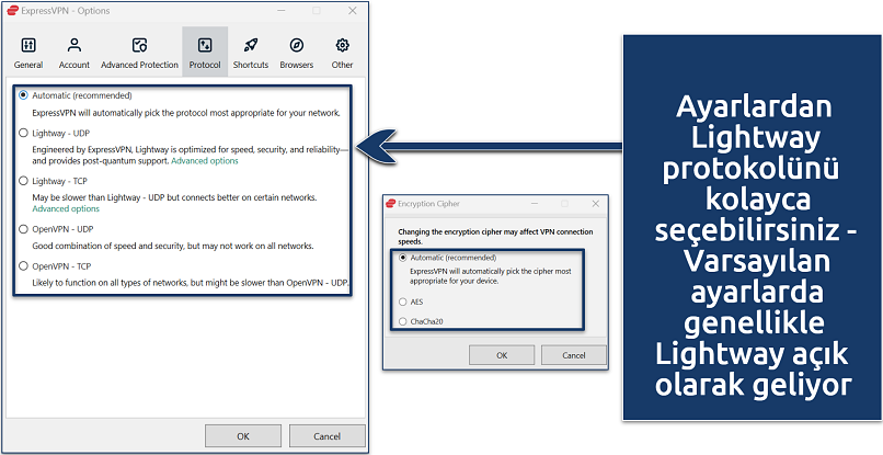 Screenshot of ExpressVPN's protocol settings