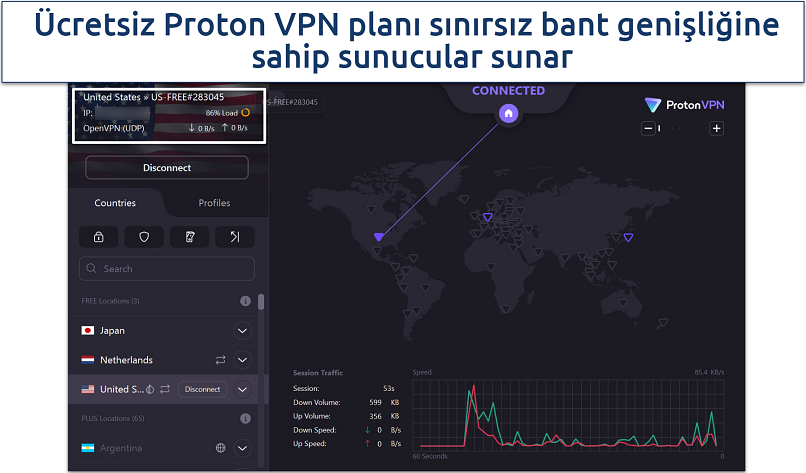 Screenshot of Proton VPN's Windows UI