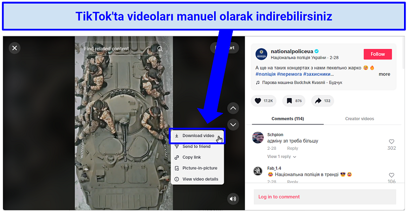 Screenshot of TikTok video download via Chrome browser