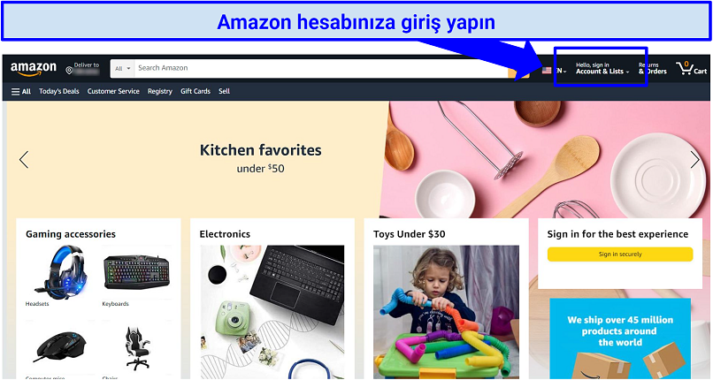 A screenshot of the Amazon homepage