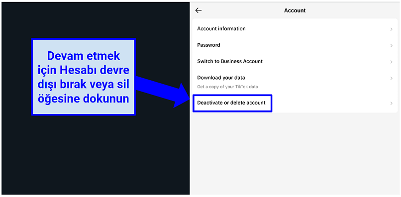 Screenshot of TikTok deactivate or delete page