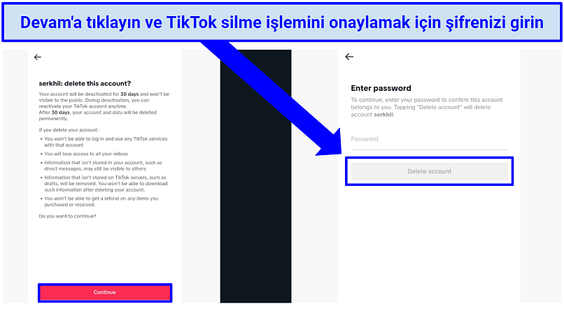 Pictures of TikTok deletion confirmation