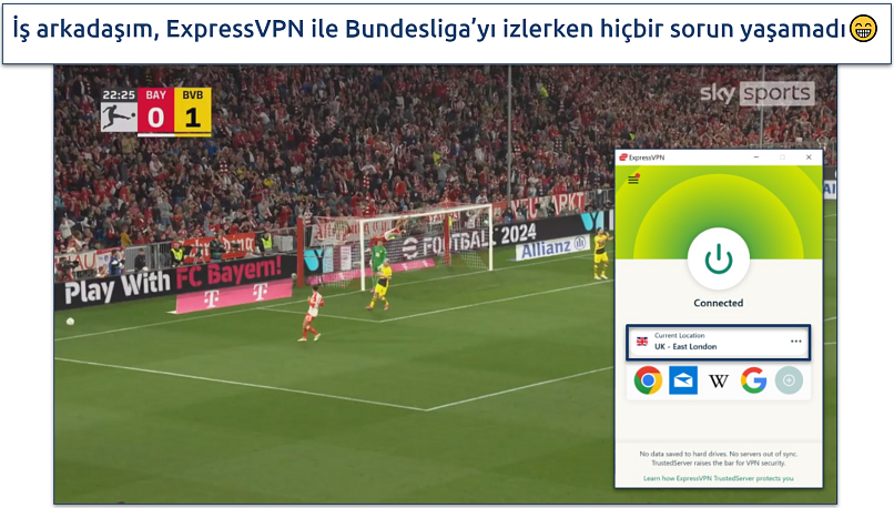 Screenshot of ExpressVPN streaming the Bundesliga on the Sky Sports app