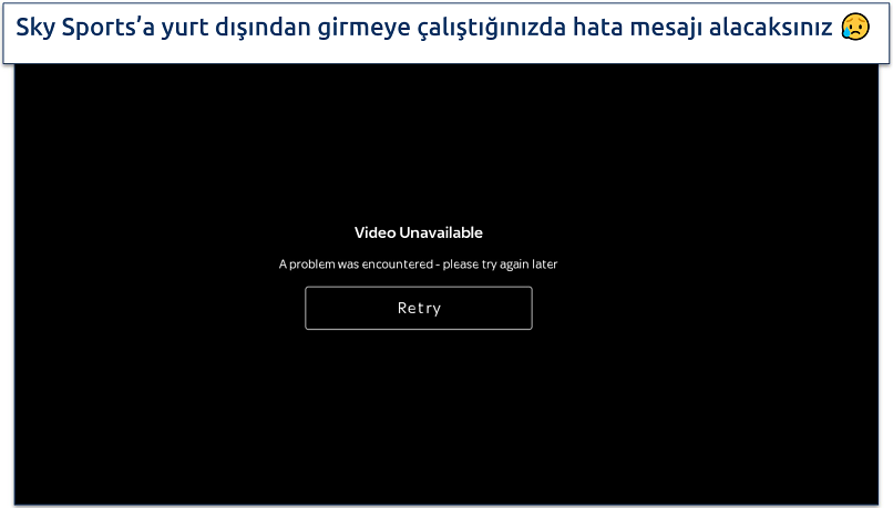Screenshot of error message when you try Sky Sports app abroad