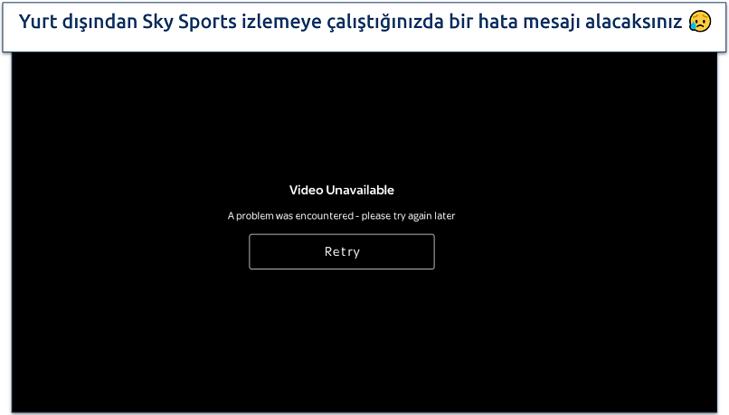 Screenshot of error message when you try Sky Sports app abroad