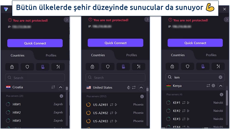 A screenshot showing Proton VPN offers city-level servers