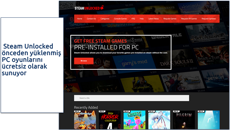 A screenshot showing SteamUnlocked home page