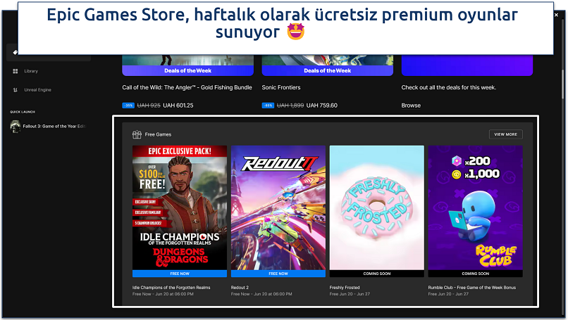 A screenshot showing Epic Game Store home page