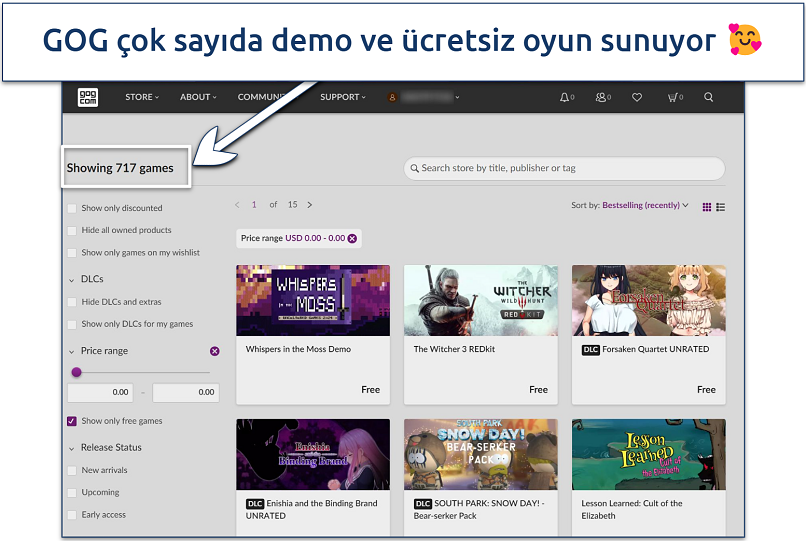 A screenshot showing the GOG store page