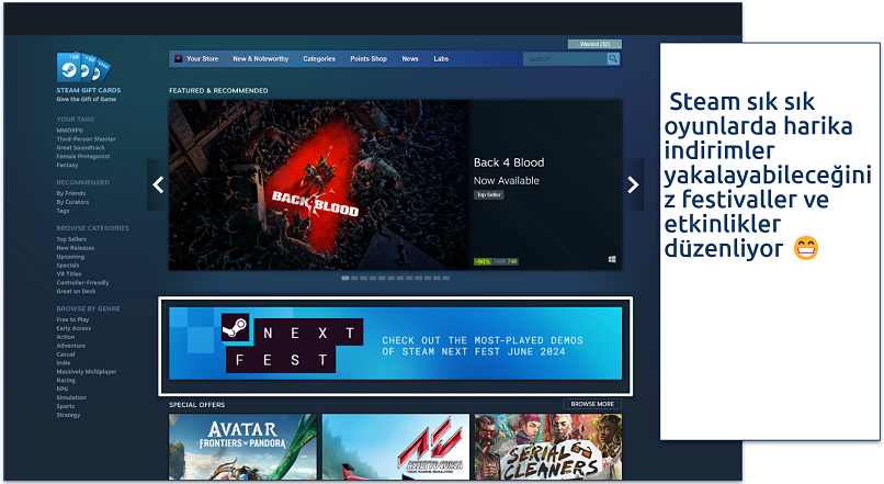 A screenshot showing Steam's home page