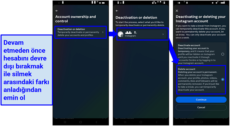 Android uygulamasından Instagram hesabı nasıl silinir - adım adım kılavuz