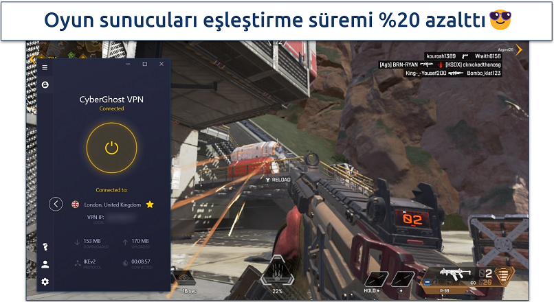 Screenshot of Cod gameplay with CyberGhost connected