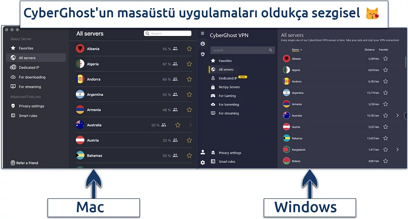 Screenshot of CyberGhost's desktop apps