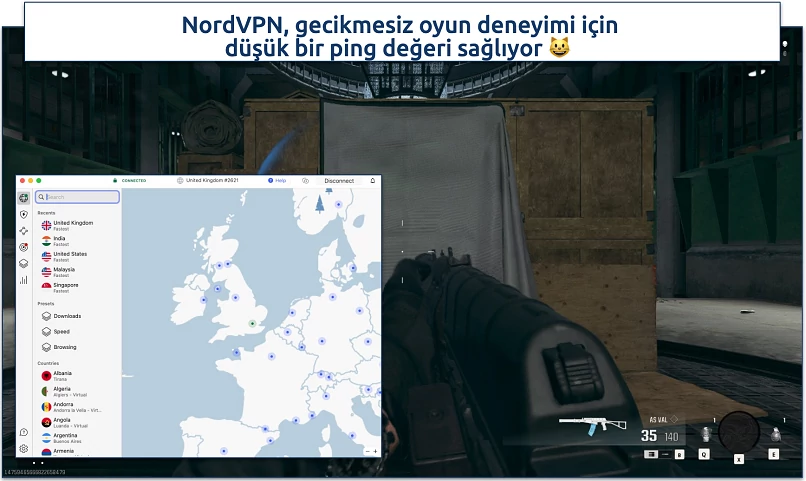 Screenshot of Warzone gameplay with NordVPN connected