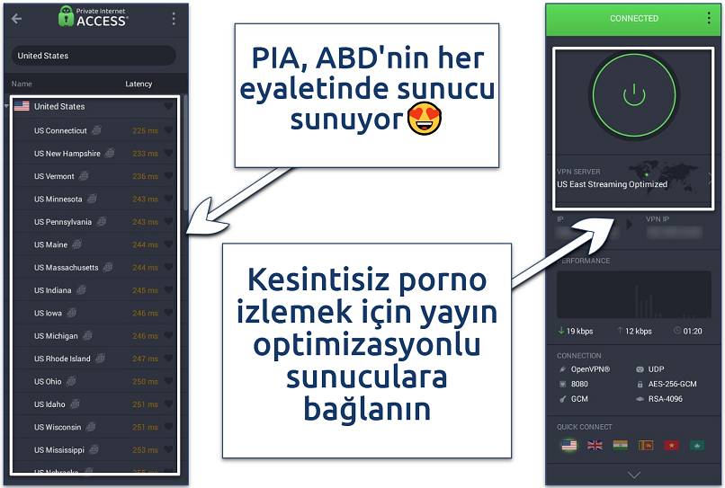 Screenshot of PIA's mobile app
