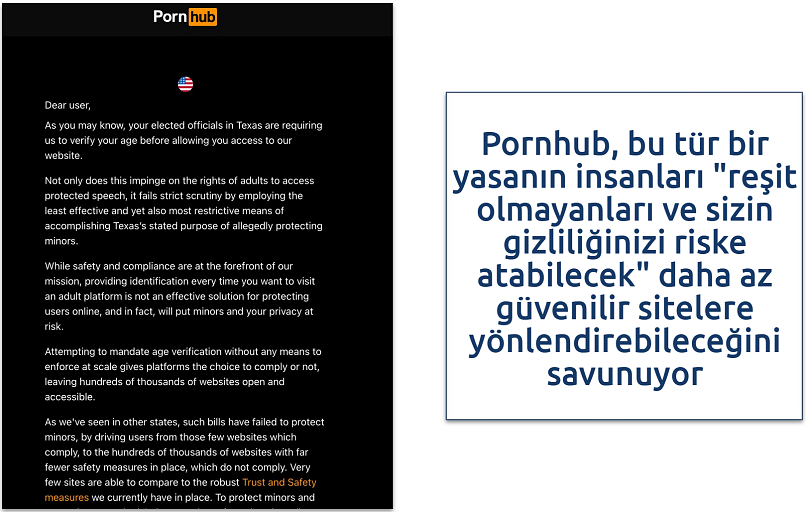 Screenshot of Pornhub being blocked in texas