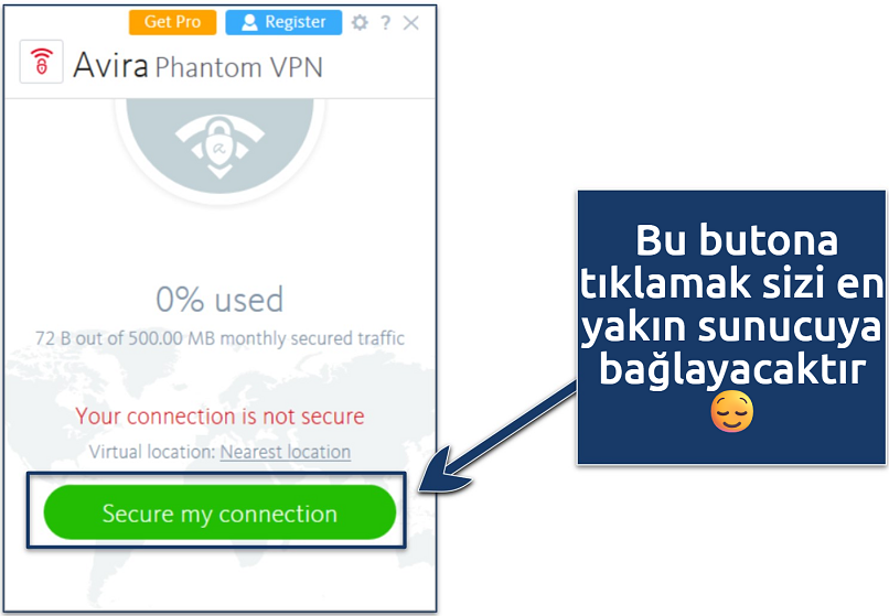 Screenshot showing how to enable Avira Phantom VPN